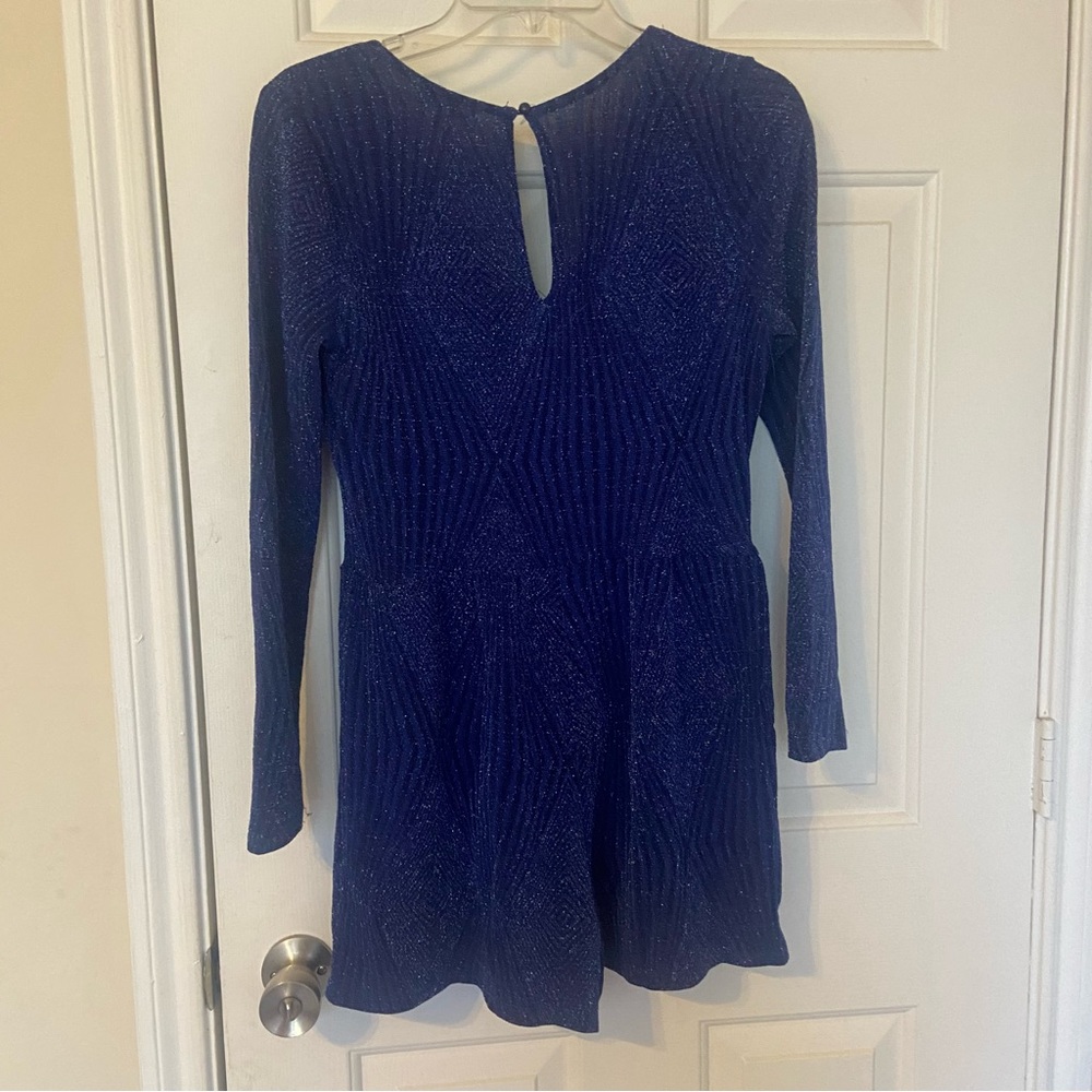 Blue sparkly long sleeve romper from Charlotte Rouse that is size L.